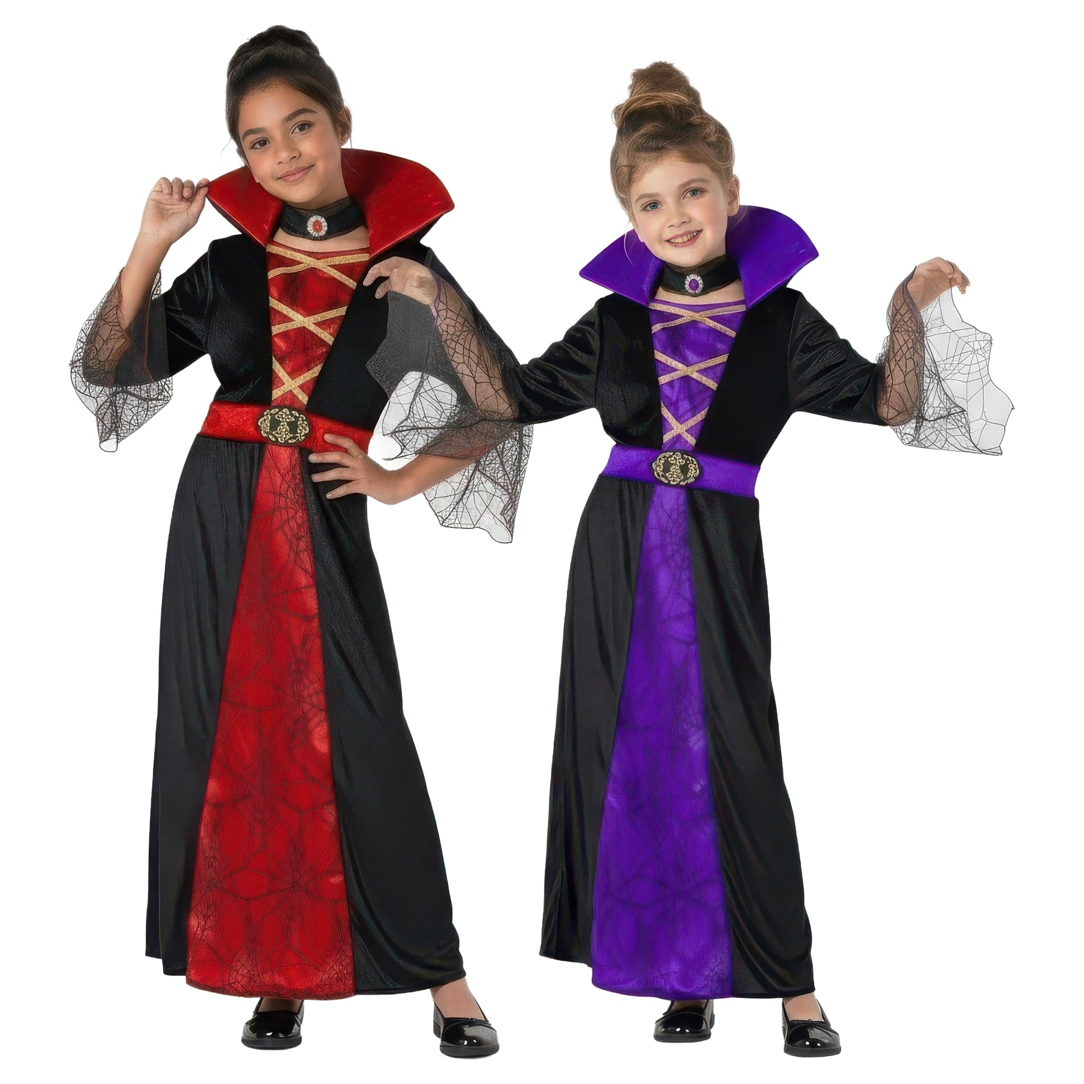 Cloudkids Déguisement Reine Vampiresa - Costume Vampire Fille Twilight Avec Robe Et Accessoires Pour Halloween