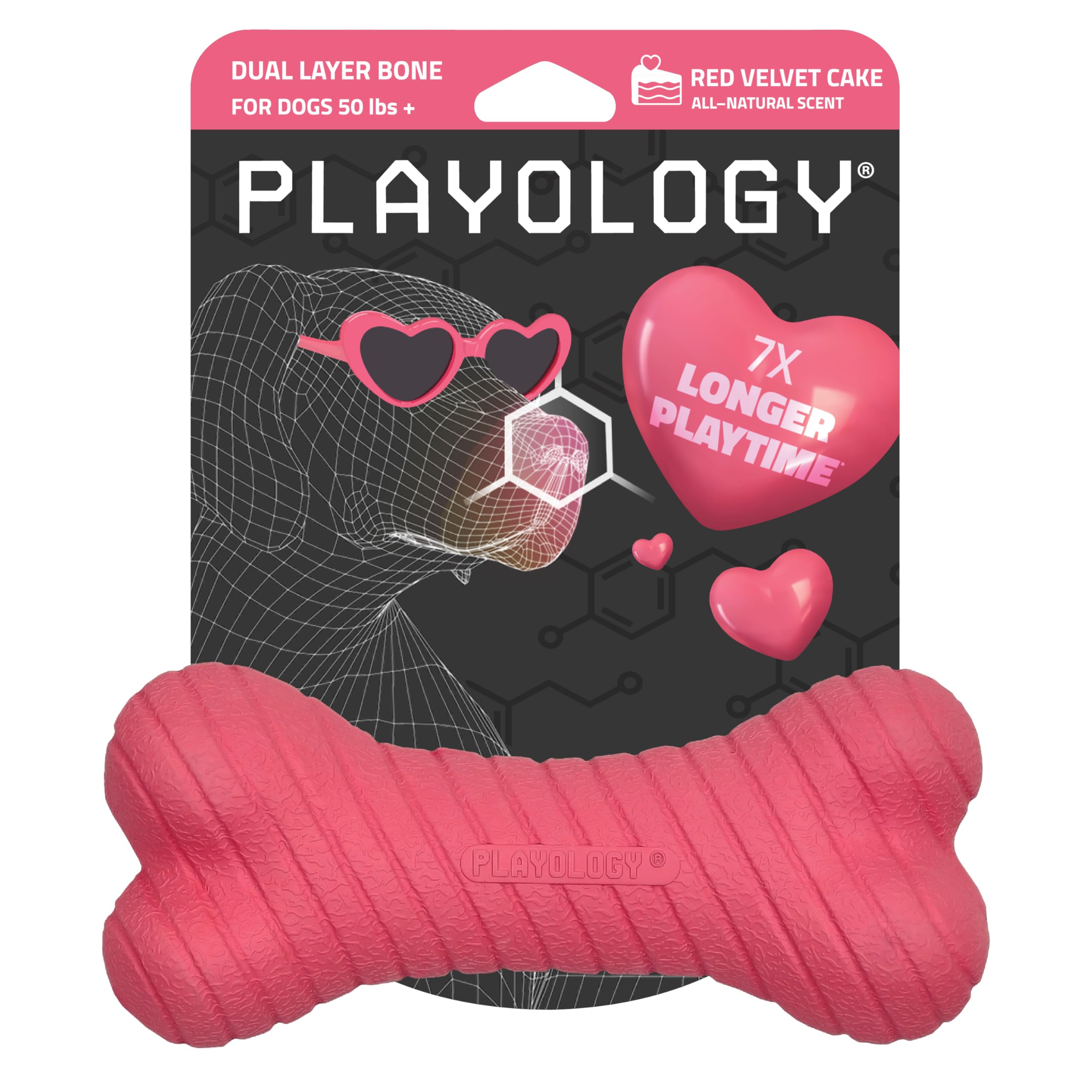 Playology Dog Toys Dual Layer Bone Durable Chew Toy Bone for Dogs Jumbo Red Velvet Cake Scented Toy