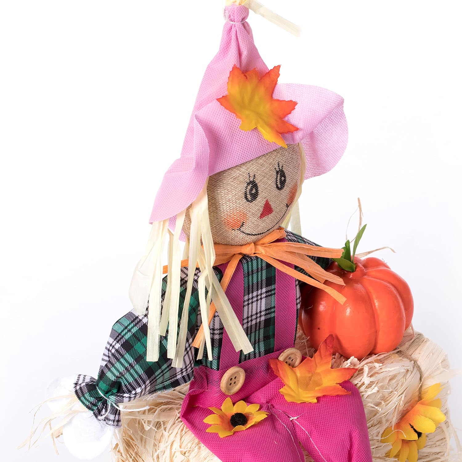 Gardenised Outdoor Fall Decor Halloween Scarecrow for Garden Ornament Sitting on Hay Bale, Straw Multicolor, Set of 3, 18", (QI004088) : Patio, Lawn & Garden