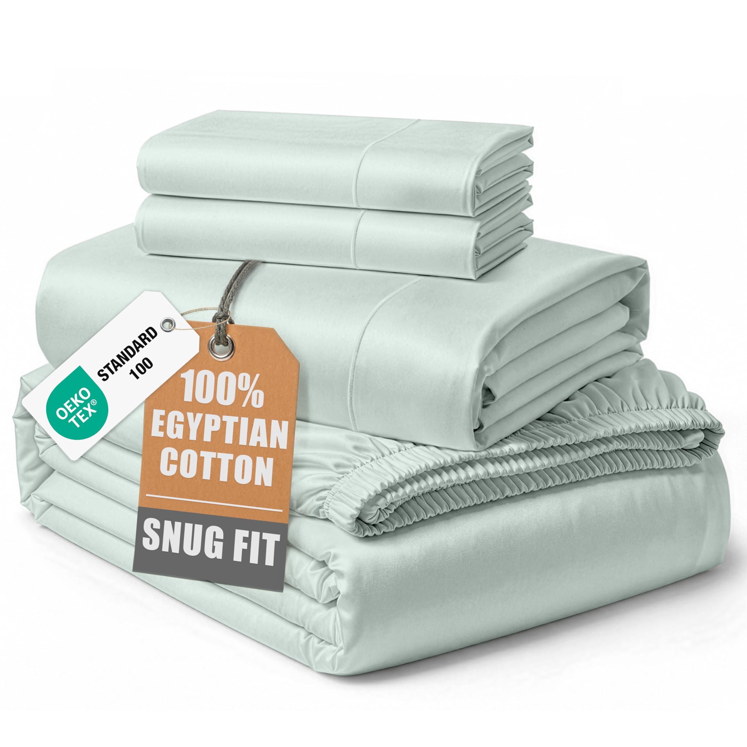 LANE LINEN 100% Egyptian Cotton King Size Sheets Set Sateen Weave - Murmur