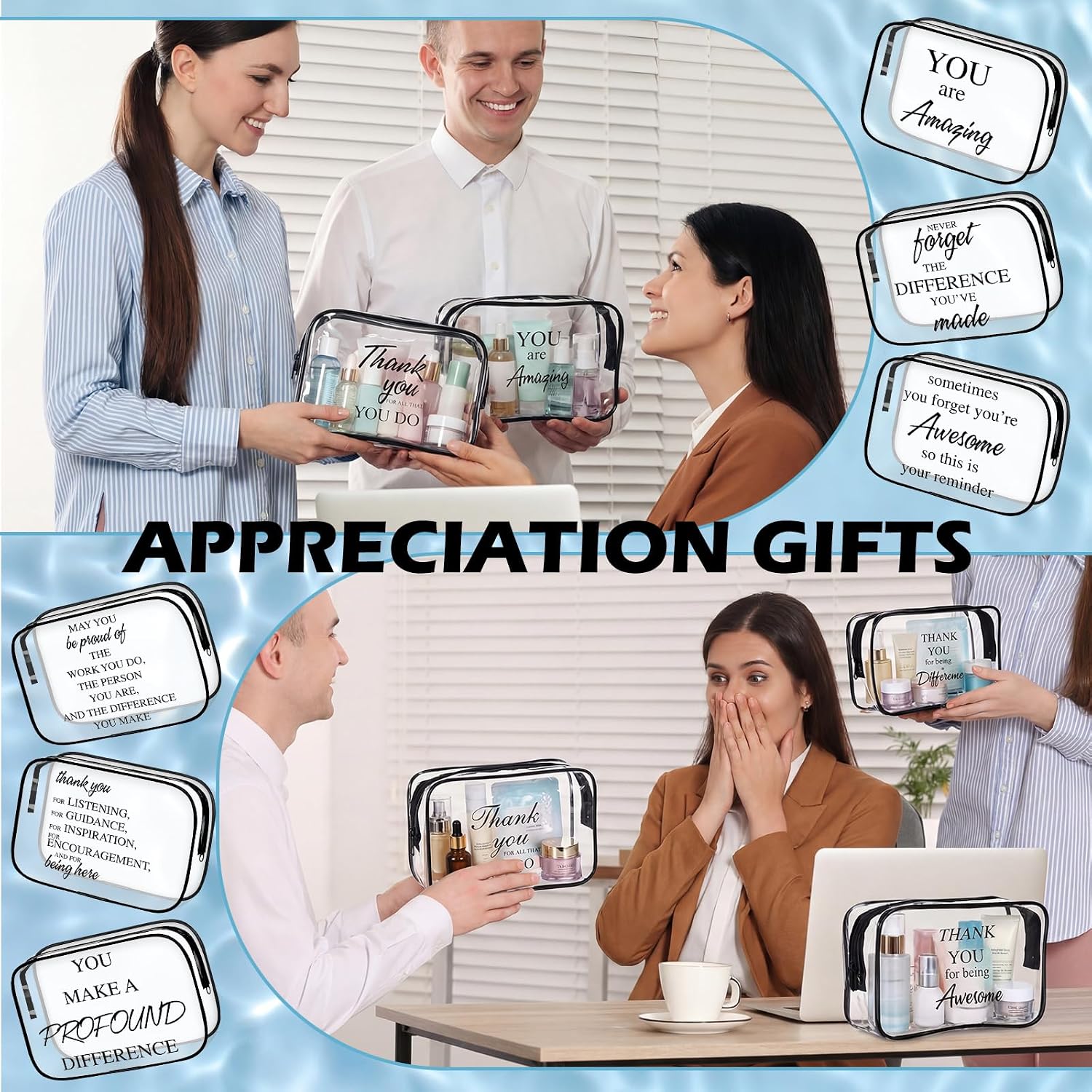 12 Pcs Inspirational Thank You Gift for Women PVC Clear Makeup Bag Bulk Cosmetic Bag Employee Appreciation Gift for Coworker Teacher Nurse Volunteer Friend Staff (Inspirational)