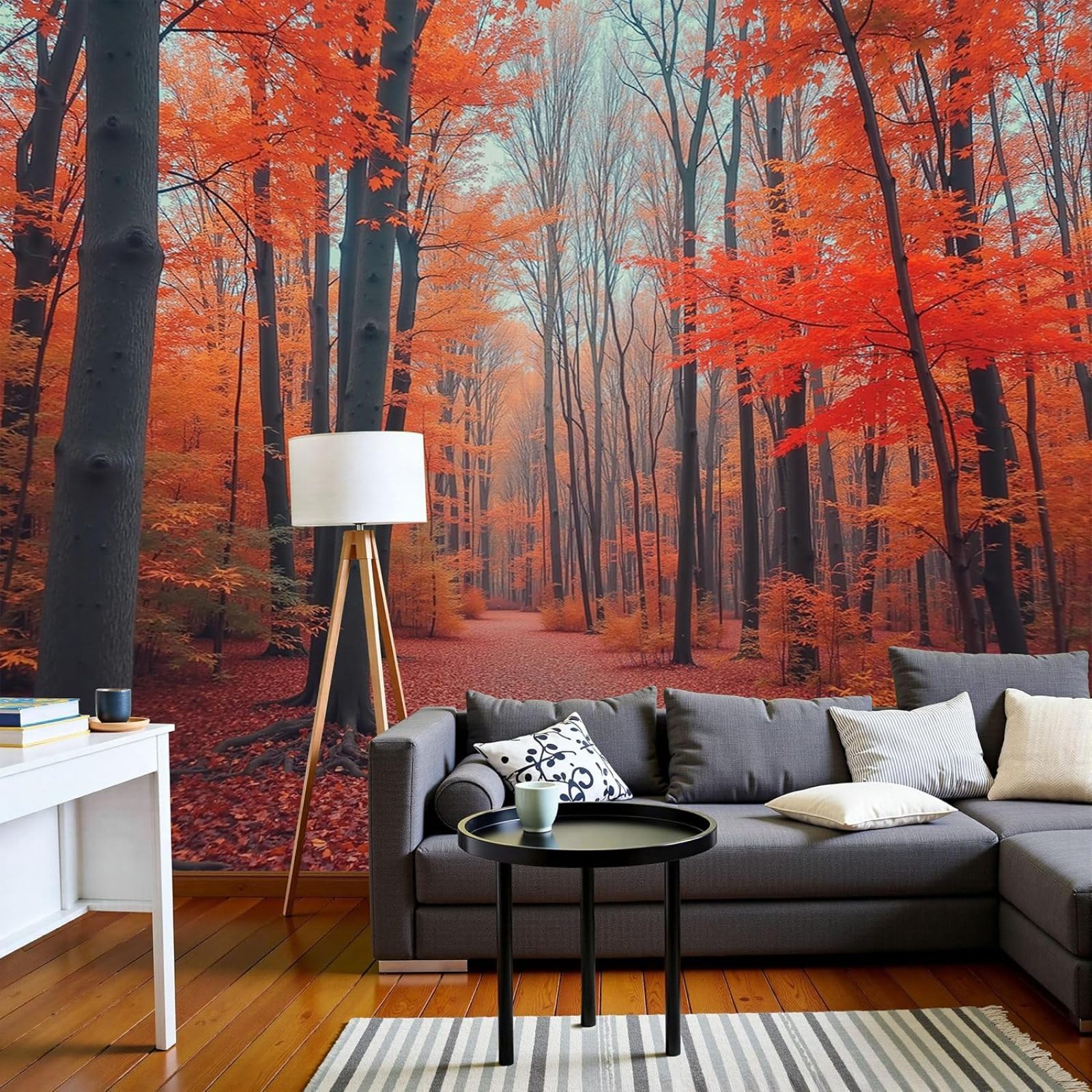 kfjhgbdshhj Photo Wallpaper Autumn Forest Nature Leaves Path Non-Woven Living Room Bedroom Autumn Orange XXL Wall Decoration Motif Wallpaper,200cmx140cm Stickers - Frameless Painting - Poster