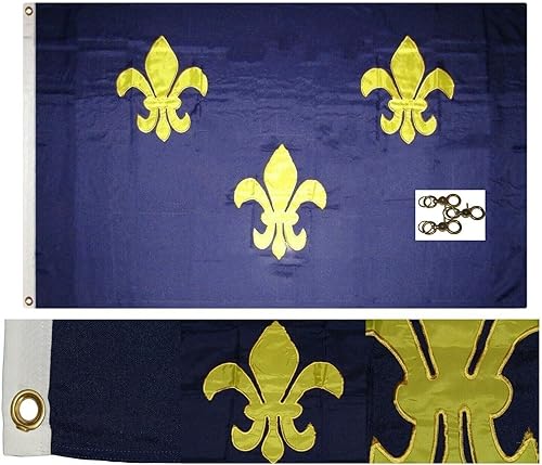 Premium 3x5 Embroidered Sewn Fleur De Lis 3 Synthetic Cotton Flag 3'x5' 3 Clips