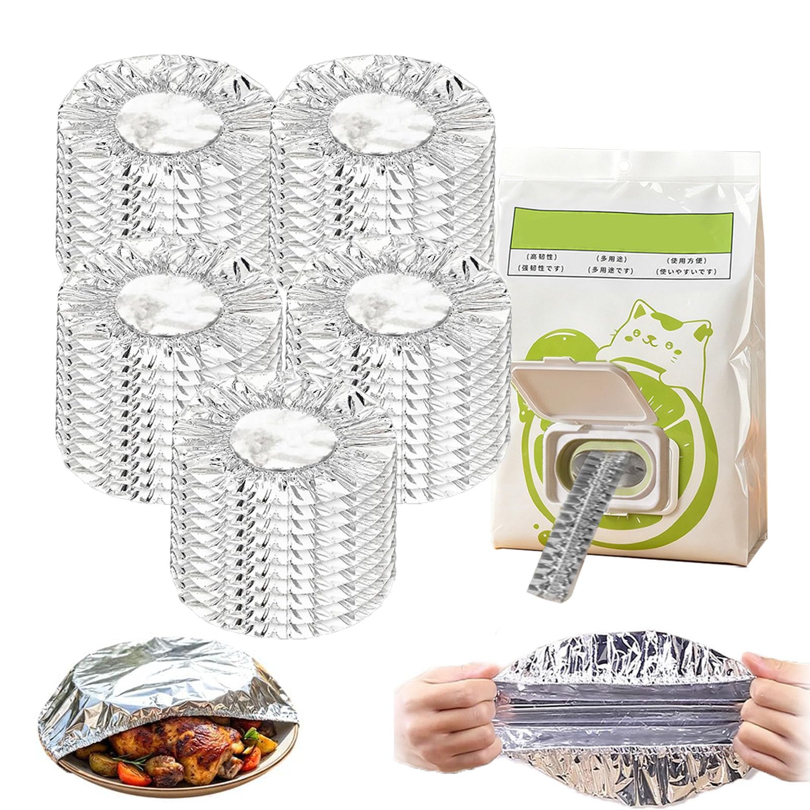 Reusable Aluminum Foil Food Covers with Elastic, Aluminum Foil Heat-retaining Cover, Heat-Insulating Elastic Flexible Kitchen Lids for Food Storage Bowls Plates (1Bag/50Pcs)
