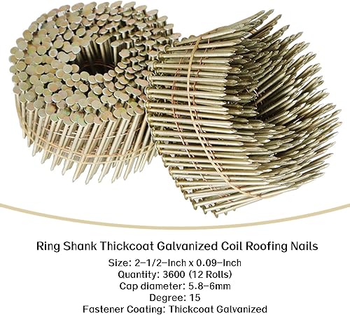 Miniatura 3 de Clavos para techos de resina con vástago de anillo, vástago de anillo de 2-12 x 0.09, bobinas de 15 grados, 3600 unidades de bobina de tapa pequeña