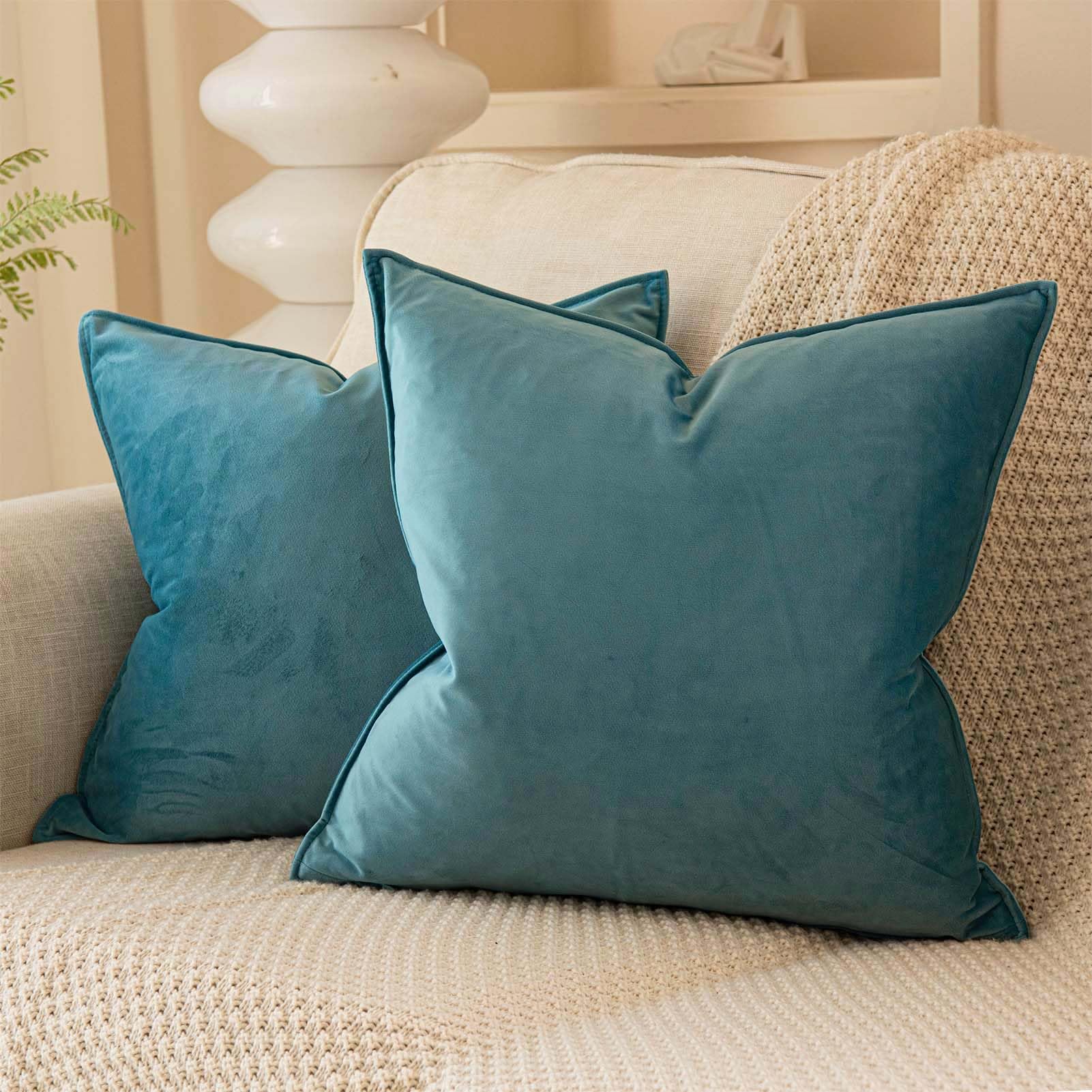 JUSPURBET Seafoam Decorative Velvet Throw Pillow Covers 20x20 inch Set of 2, Living Room Accessories, Broadside Soft Cushion Case with Invisible Zipper for Sofa Couch Bed — image 1