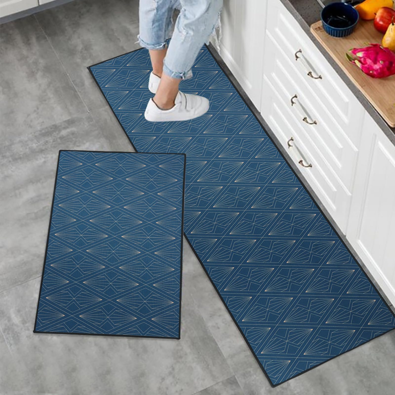 LY4U 2 Pieces Kitchen Rugs and Mats, TPR Backing Non-slip Floor Mat, Water Absorbent Runner Set Machine Washable, 43x75+43x120cm