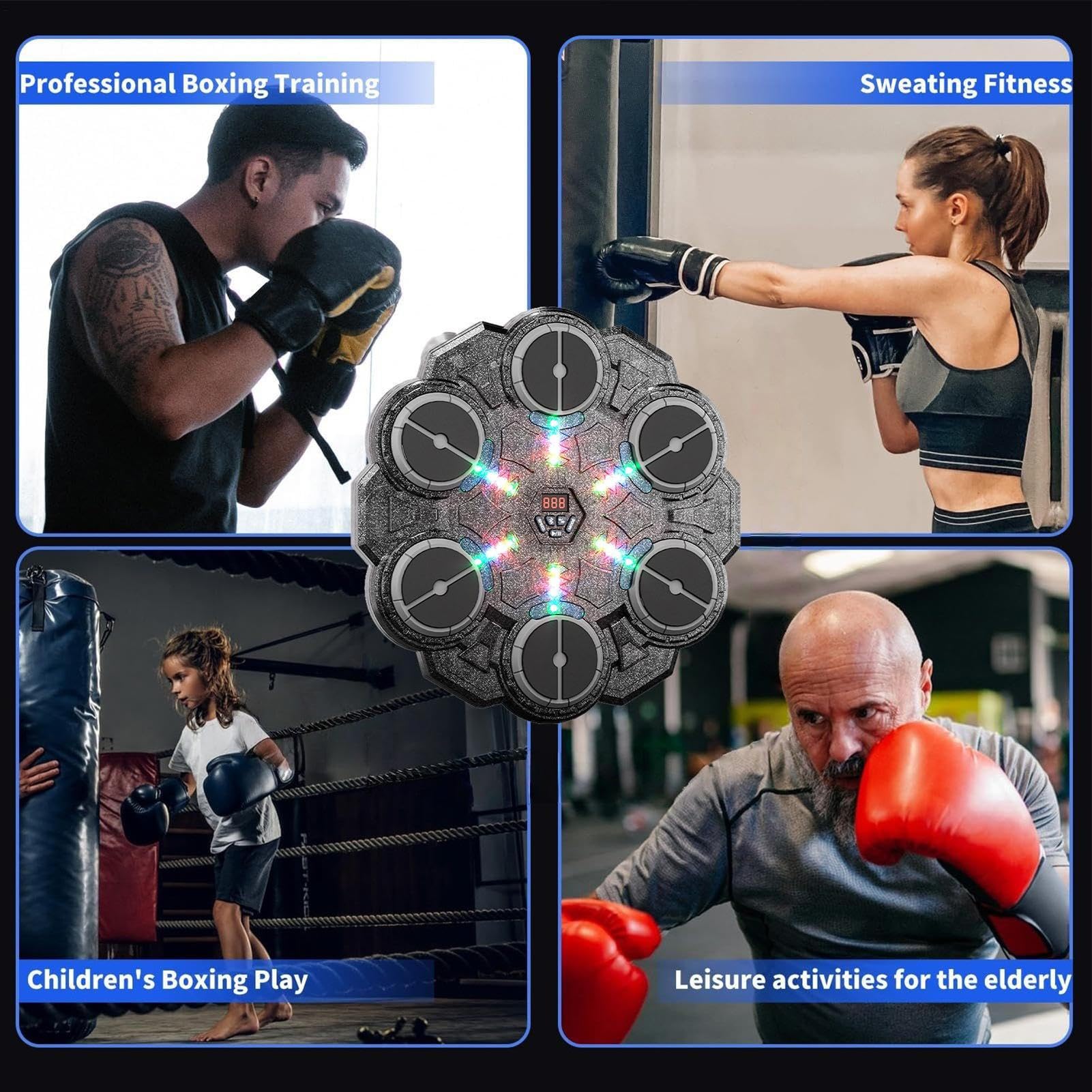 Macchina Musicale Per Pugilato | Allenamento Con Pugni A 9 Velocità Per Bersaglio Da Parete - Attrezzatura Da Boxe Musicale Con Luce | Per Esercizio Fitness Adulti Uso Interno Casa E Palestra