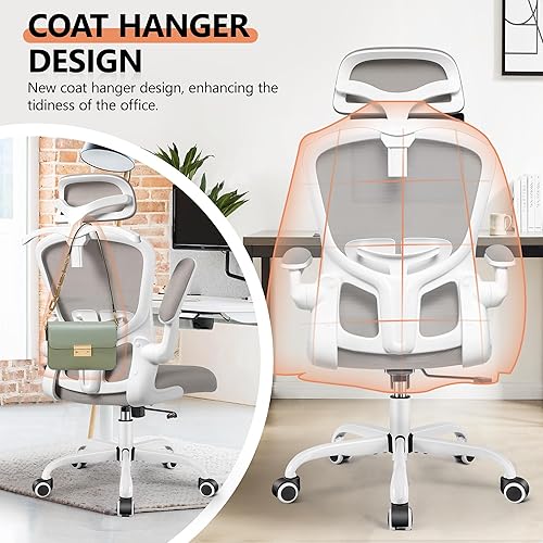 Miniatura 4 de FelixKing Silla de oficina con reposacabezas, silla de escritorio ergonómica con ruedas, cómoda silla giratoria para tareas con soporte lumbar