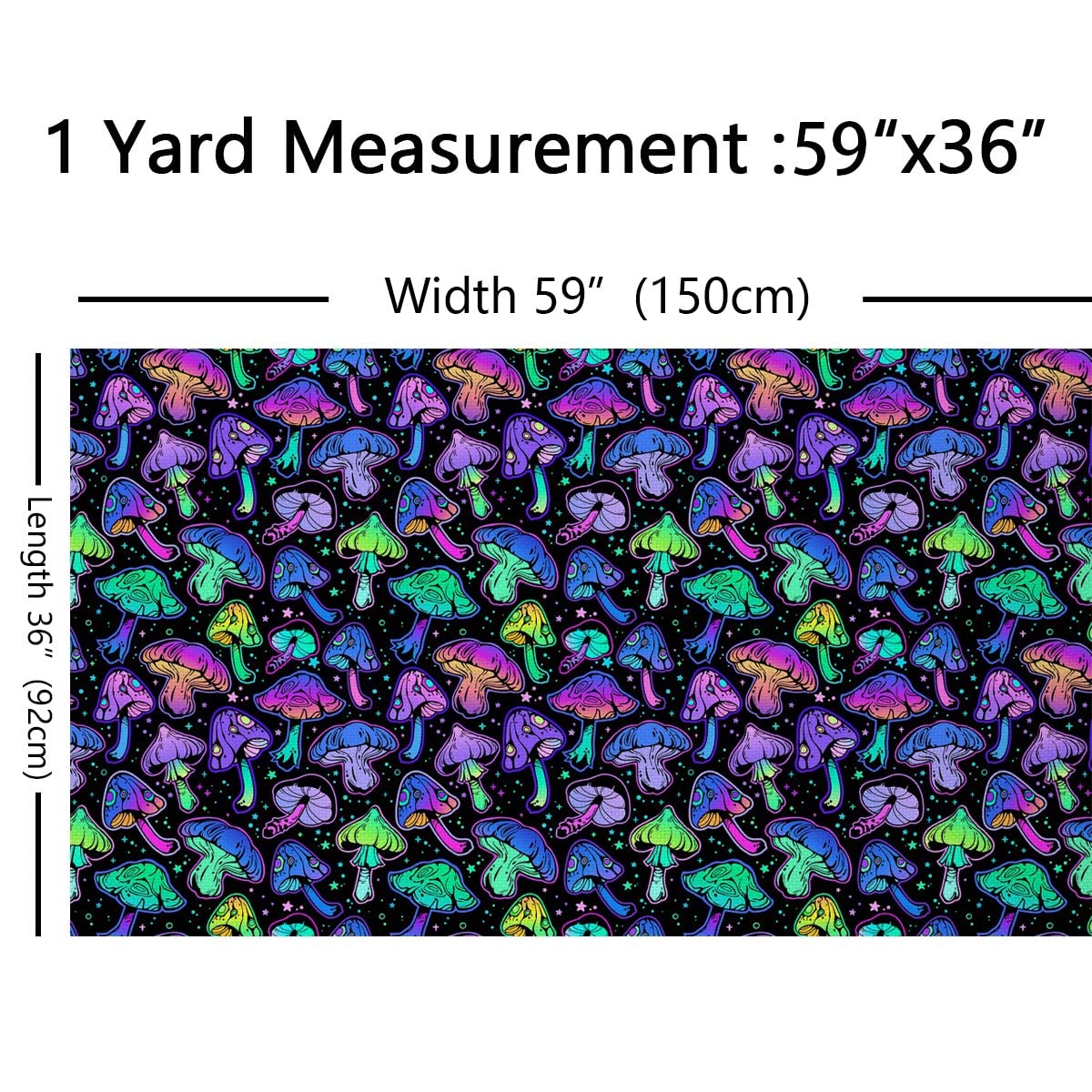 Mushroom Fabric by The Yard Cute Trippy Plant Upholstery Fabric Ombre Cartoon Kawaii Decorative Fabric Neon Star Indoor Outdoor Fabric DIY Art Waterproof Fabric Purple Teal 1 Yard - Image 2