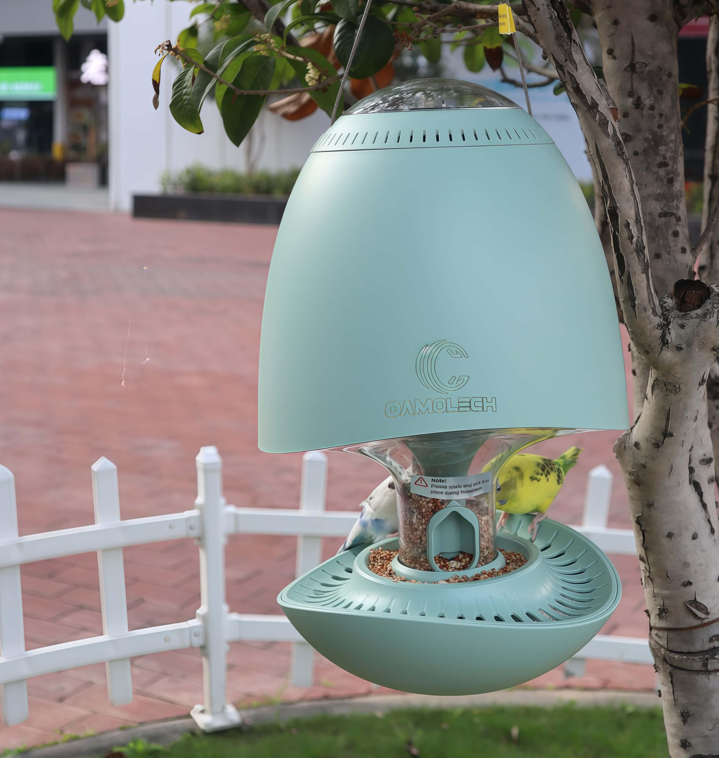 Camolech - Comedero inteligente para pájaros a prueba de ardillas para colgar al aire libre, comedero solar de gran capacidad para pájaros, percha giratoria activada por peso, disuasorio de sonido y