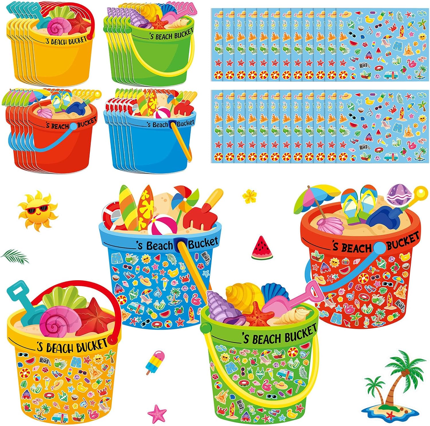Funrous 24 Sets Summer Bucket DIY Craft Kits 10.2x11.8 Inch