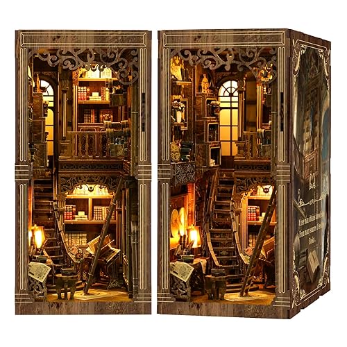 DIY Book Nook Kit 3D Wooden Puzzles for Adults, Bookstore Miniature House Kit Book Nook Bookshelf Insert Decor with LED Lights Craft Kits - Book Collection