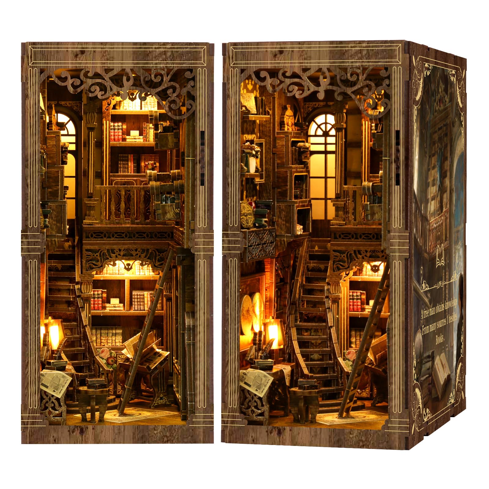 Book Nook Kit, DIY Miniature House Library Theme, Creative Bookshelf Decor with LED, 3D Book Nook Kits for Adults, Handcraft Tabletop Decoration,