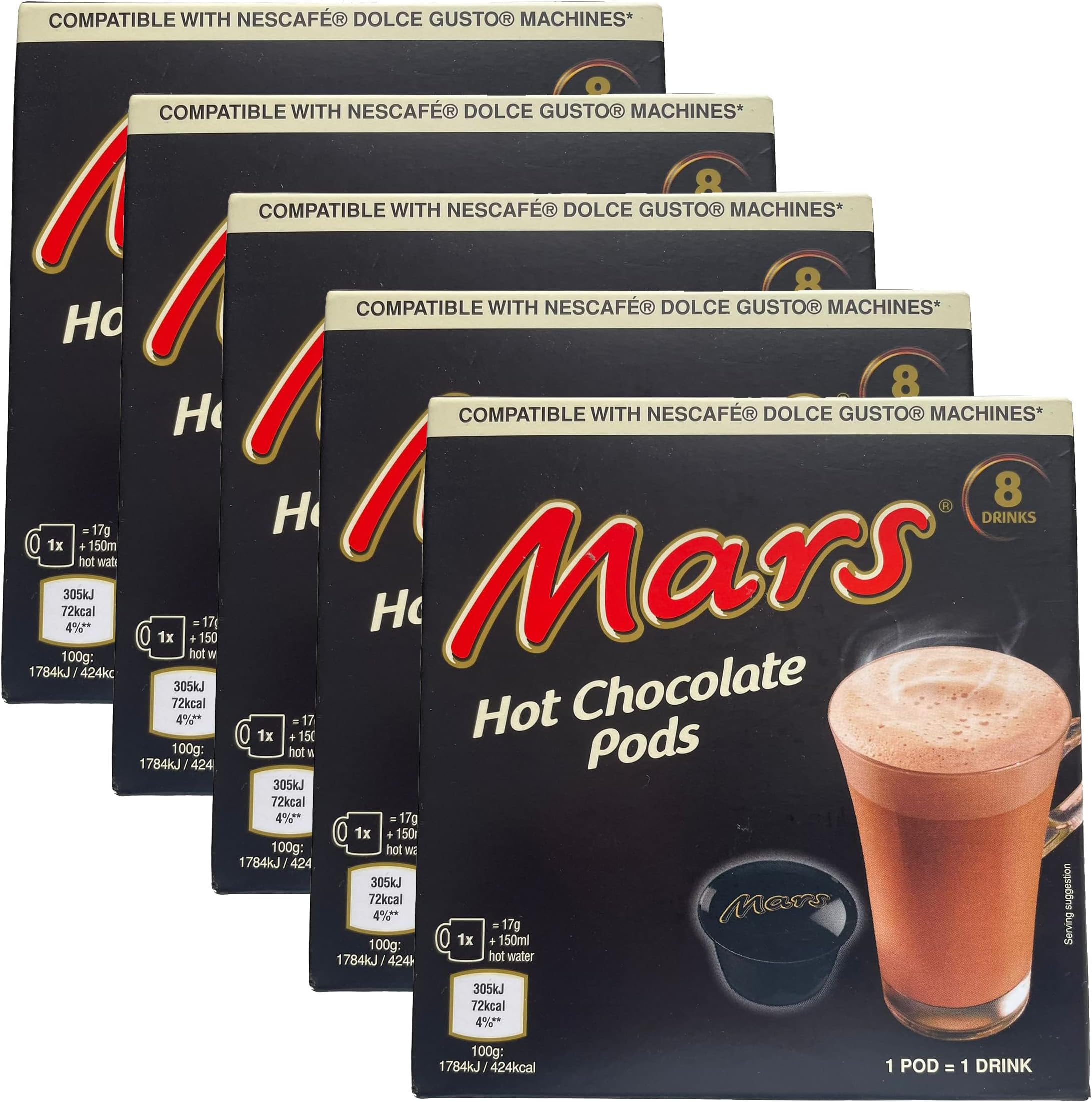 40 Drinks - Mars Hot Chocolate Pods - Dolce Gusto Compatible Pods (8 x 5)