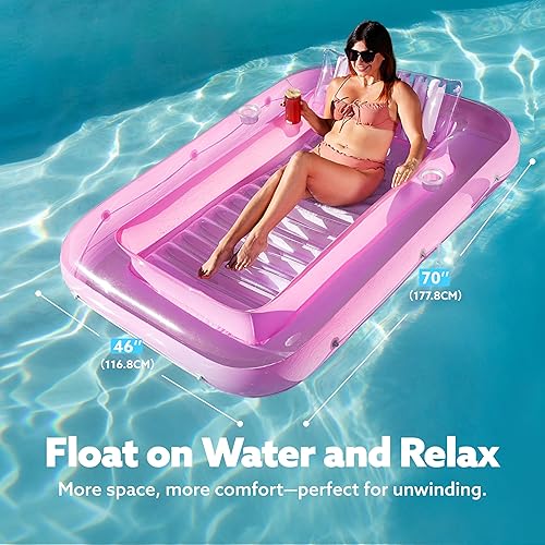 Miniatura 2 de SLOOSH Flotador inflable para adultos con almohada, 178 x 117 cm, 4 en 1 balsa estilo tina bronceadora, camastro para tomar el sol, fiestas