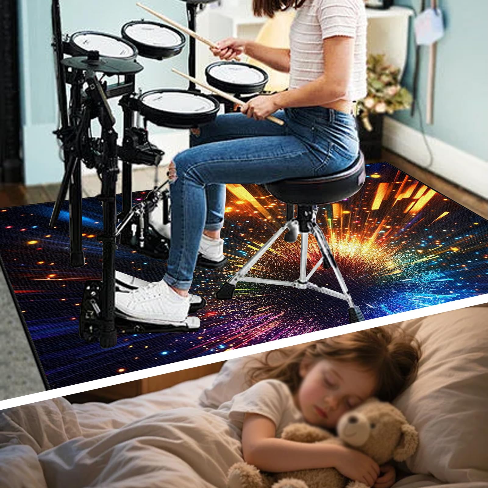 Schlagzeugteppich rutschfest Professionelle Schalldicht Drum Teppich Matte 140 x 120 cm Elektronisches Jazz Schlagzeug Kit Schallschutz Trommel Teppiche für Bass Snare Drum Musikinstrument-Teppich