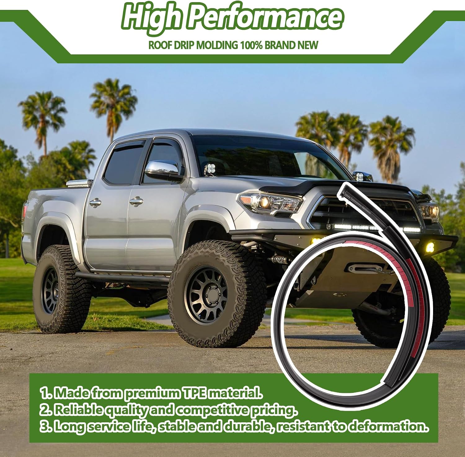 2Pcs Roof Drip Molding Weatherstrip Fit for Toyota Tacoma Double CAB 2016-2023 Roof Drip Molding Trim Replace 75551-04081 75552-04080