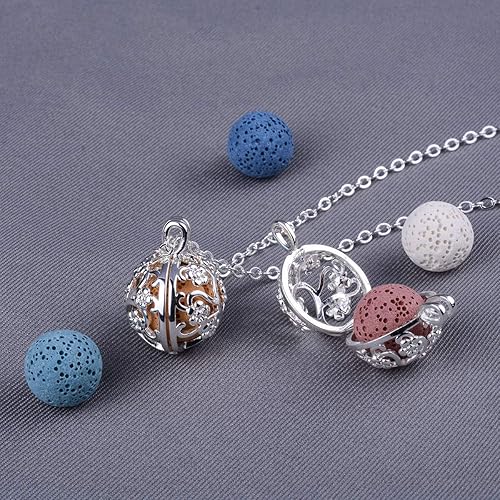 Miniatura 7 de INFUSEU Sakura Tree - Collar de aromaterapia, difusor de aceites esenciales con 7 piedras de lava y cadena de eslabones de 24 pulgadas, Cobre