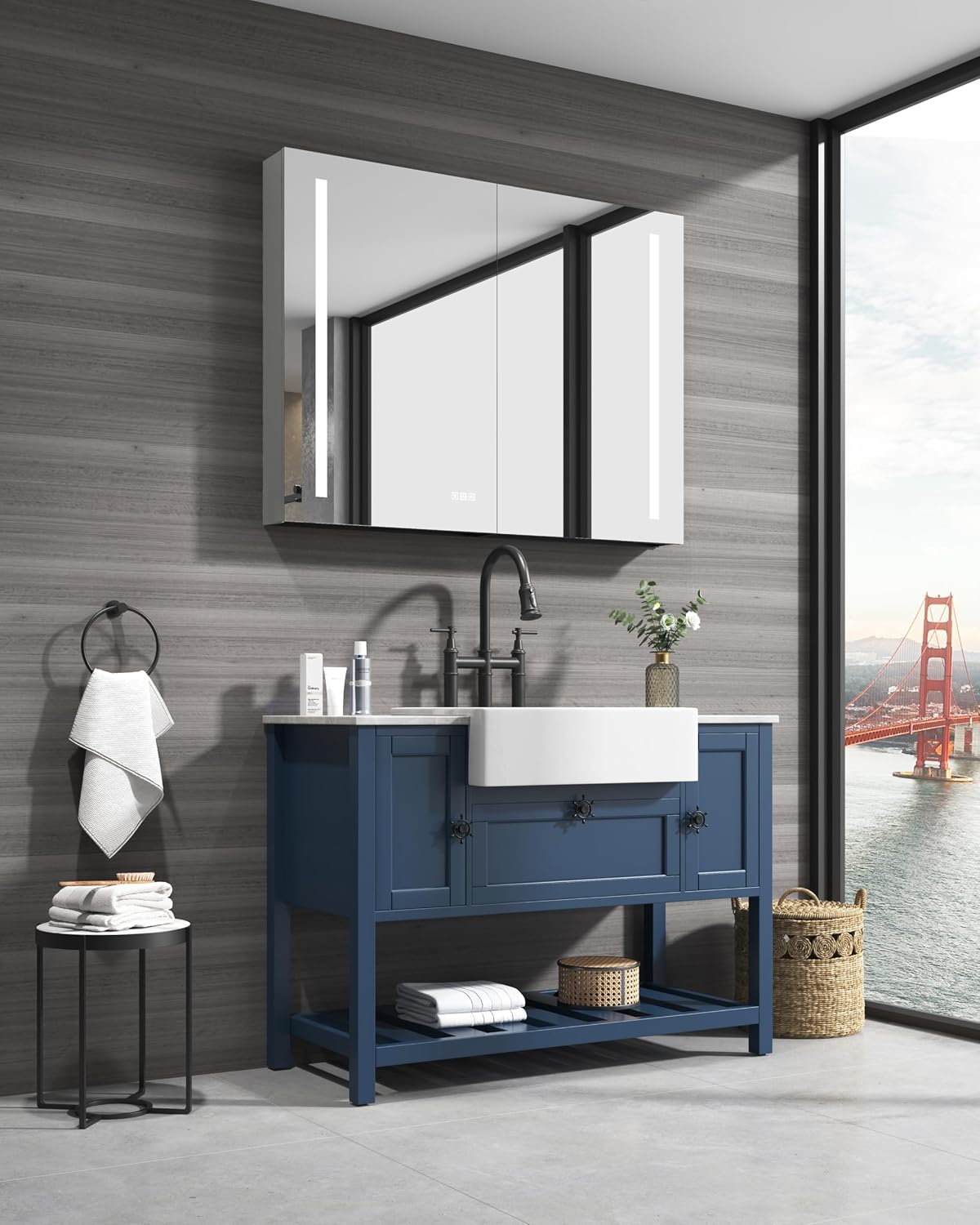 40" LED Lighted Defogger Bathroom Cabinet, Versatile Cabinet with 3X Magnifying Makeup Mirror, Storage Cabinets with Built-in Outlets & USB for Bathroom Use, Metallic Grey