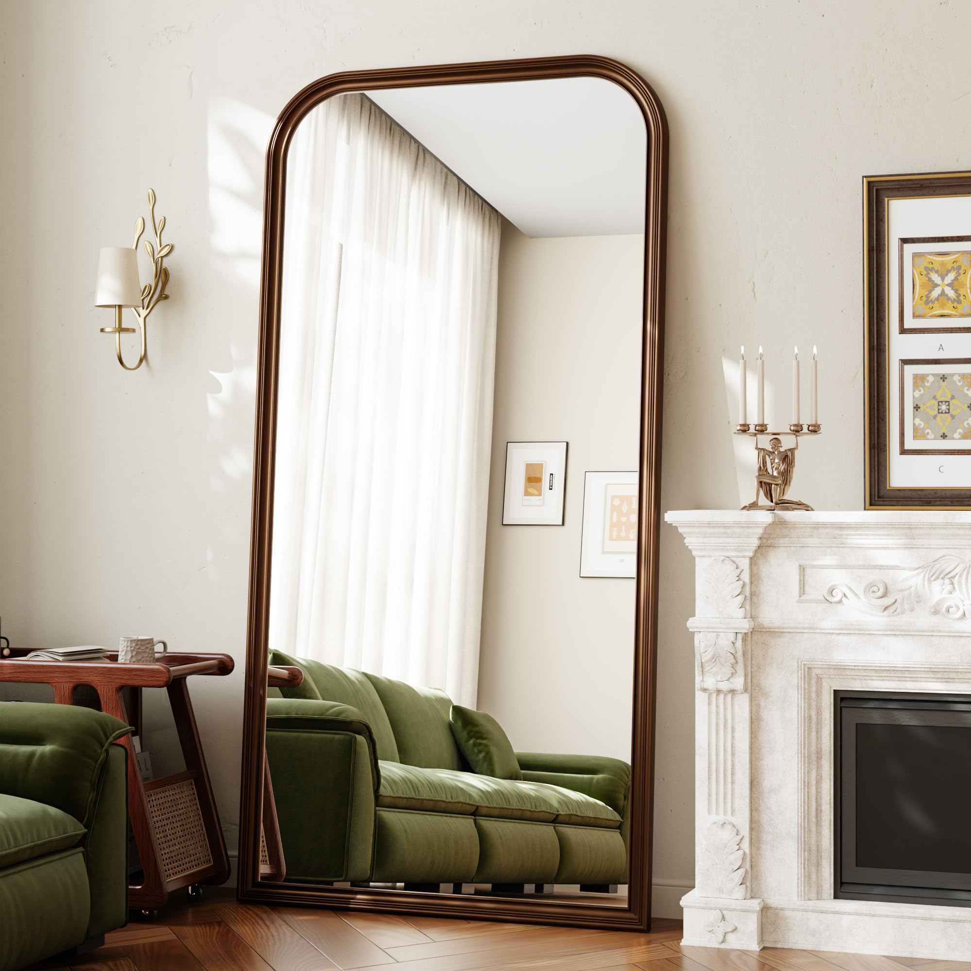 VETROVUE 41"×81" Rounded Top Large Full Length Mirror, Arched Vintage Floor Stangding Body Mirror - PU Frame, Wall Mounted Hanging Leaning Antique Decor for Dressing Room, Entryway, Bedroom, Bronze