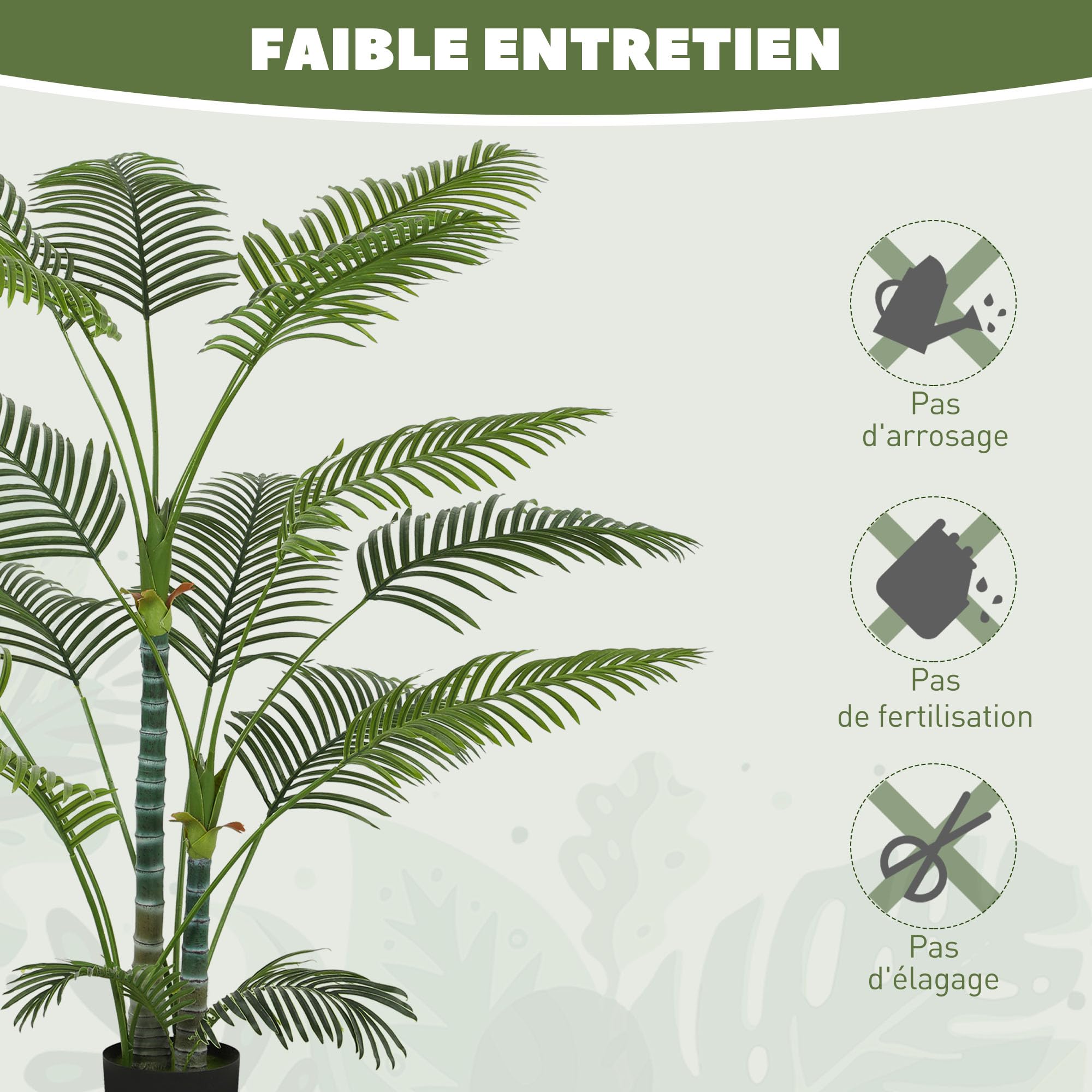 HOMCOM Plante Artificielle Intérieure 170 cm Palmier Pot Plastique Vert | avec Flocage, Arbre Artificiel 16 Feuilles en PEVA, Fausse Plante Décoration Maison Bureau Salon Chambre