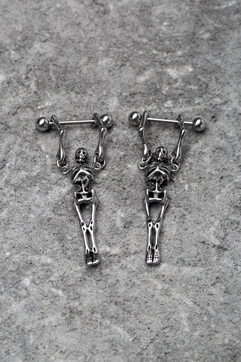 Pierced Owl 16G Stainless Steel Hanging Skeleton Nipple Barbells, Sold as a Pair