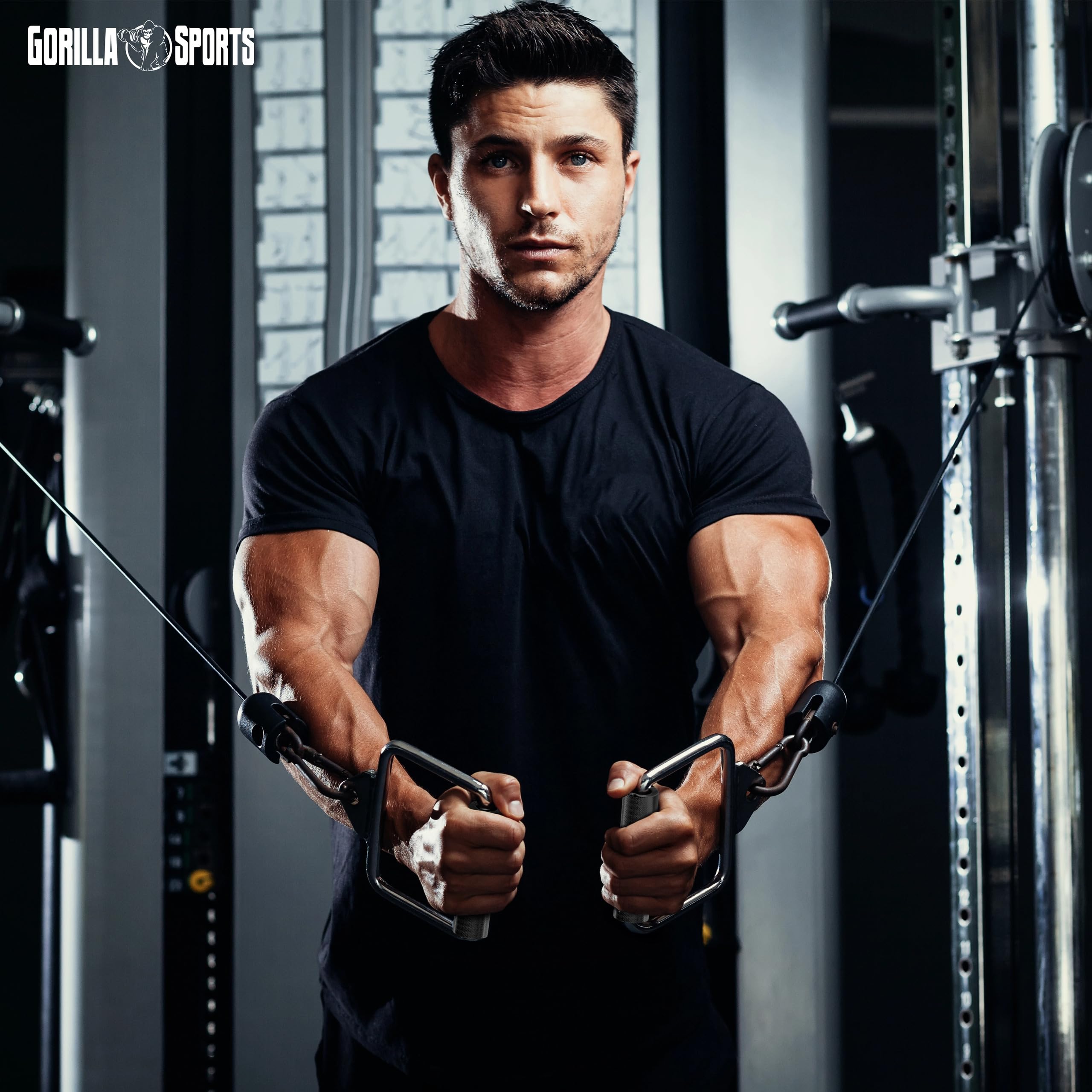 GORILLA SPORTS® Einhandgriff - mit Drehbarem Griff, bis 200kg Belastbar, geschlossen, gerändelt, aus Chrom - Einhandkabel, D-Griff, Kabelzuggriff, Trainingshilfen, Seilzug