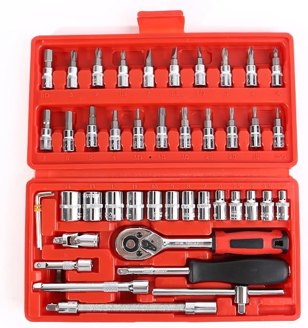 CICMOD 46 Pieces Socket Set 1/4" Drive Ratchet Wrench Screwdriver Bits Car Repairing Tool Kit