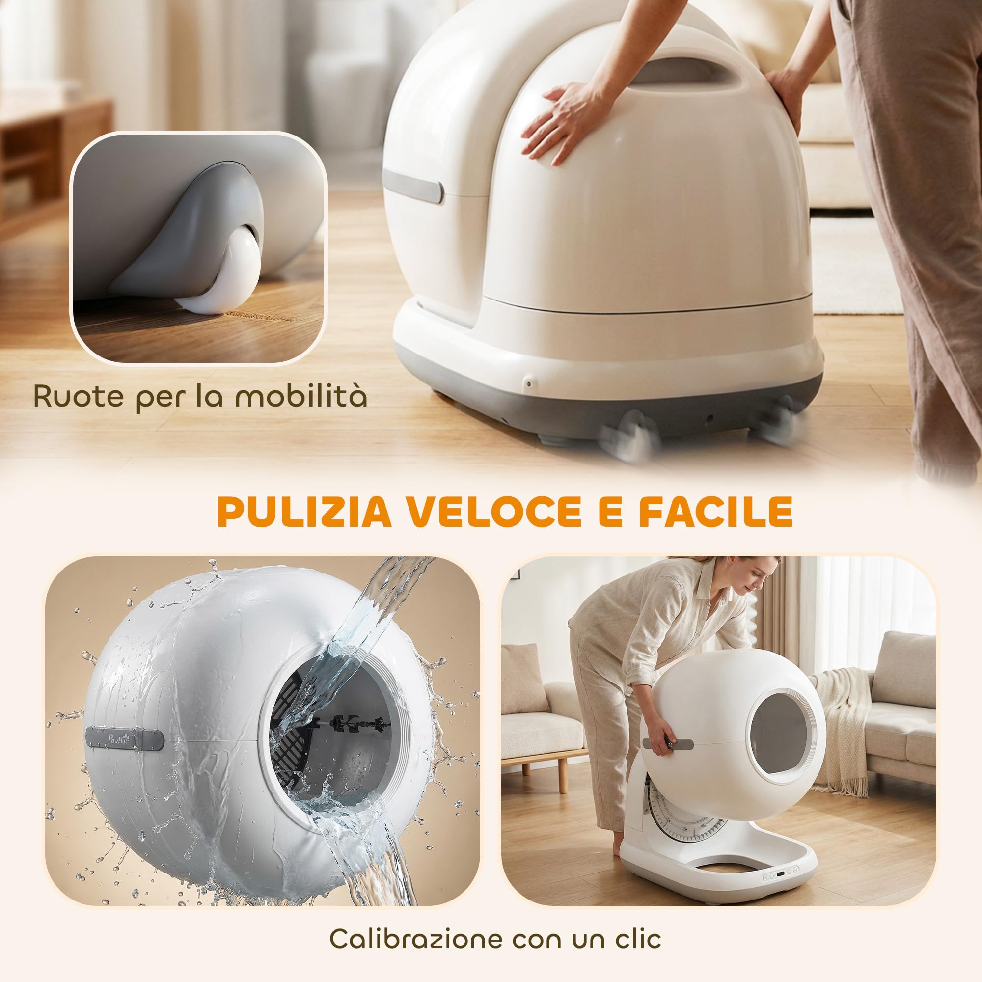PawHut Lettiera Gatto Autopulente 72L con Telecamera HD per Più Gatti