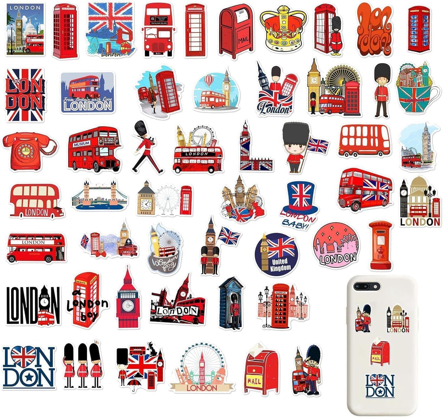 50Pcs London Travel Sticker - Holiday Travel Stickers London England Art Sticker for Motorcycle Bike Luggage Laptop Skateboard Graffiti Patche Stickers