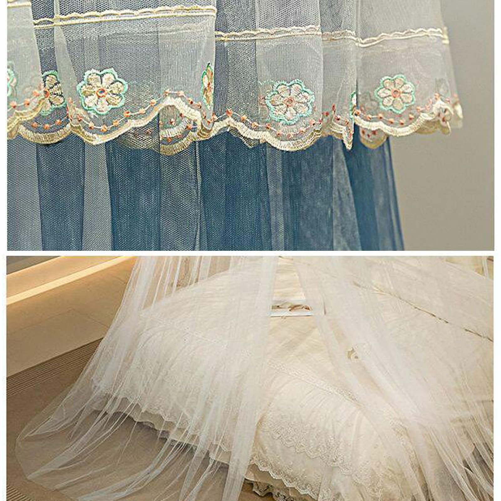 SARKEY Prinzessinnen Betthimmel,Bettvorhang,Feines Durchsichtiges Netz,Kuppelbetthimmel,Hängende Bettnetzabdeckung Für Schlafzimmer,Luxuriöse Spitze,Erwachsene,Hochzeit,Dekoration(Lake Blue)