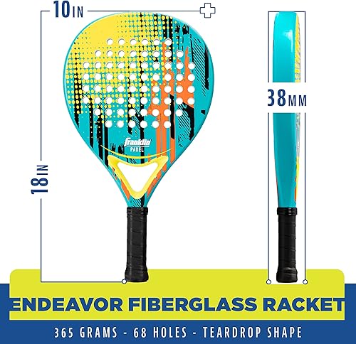 Miniatura 3 de Franklin Sports Pala de pádel - ENDEAVOR - Pádel de fibra de vidrio con núcleo de espuma - Raqueta de tenis Pop - Pádel de 12.87 oz - Rendimiento