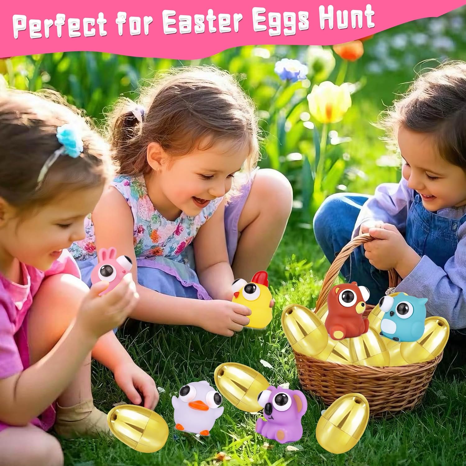 8 Pack Jumbo Golden Easter Eggs with Eye-Pop Fidget Toys Inside, Large Plastic Filled Easter Eggs for Easter Basket Stuffers, Egg Hunt Supplies, Party Favors for Kids Boys Girls Toddler Teens