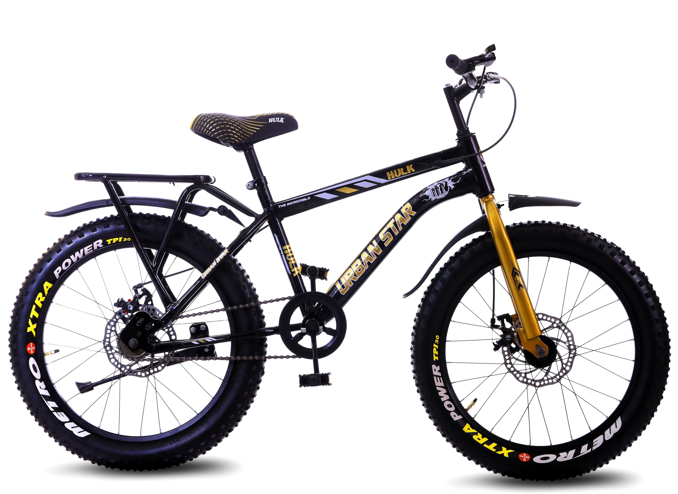 URBANSTAR Hulk | IBC | 20T BMX | in-Built Carrier | D/D | Fat Tyres | Semi Assembled | 20 T (inch) Fat Tyre Cycle (Single Speed, Black, Rigid)-image-4
