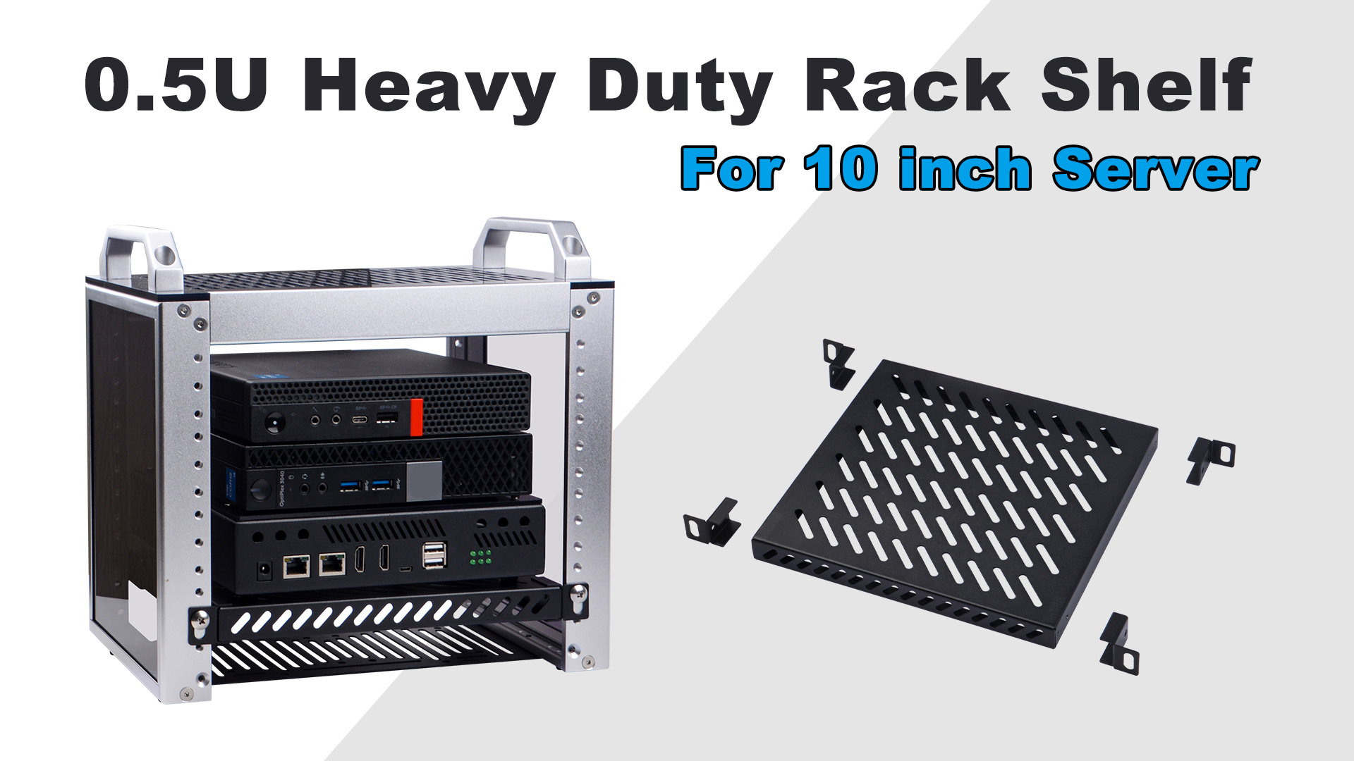 GeeekPi DeskPi RackMate T1 Plus, 10 Inch 8U Serverkast, 260 mm Diepte Mini Rack met Rack Plank & Blank Panel, voor 25,5 cm AV-, NAS- en serverapparatuur (zwart