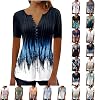 LRMQS Short Sleeve Summer Tops for Women 2024 Vacation Trendy Loose Fit Boho V Neck Tunic Blouse Casual Floral Shirt Clothing