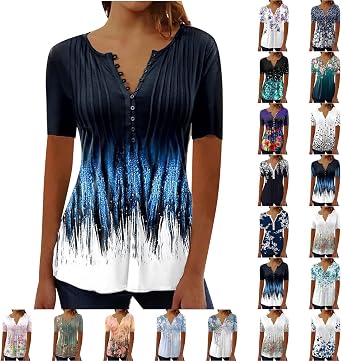 Short Sleeve Summer Tops for Women 2026 Vacation Trendy Loose Fit Boho V Neck Tunic Blouse Casual Floral Shirt Clothing