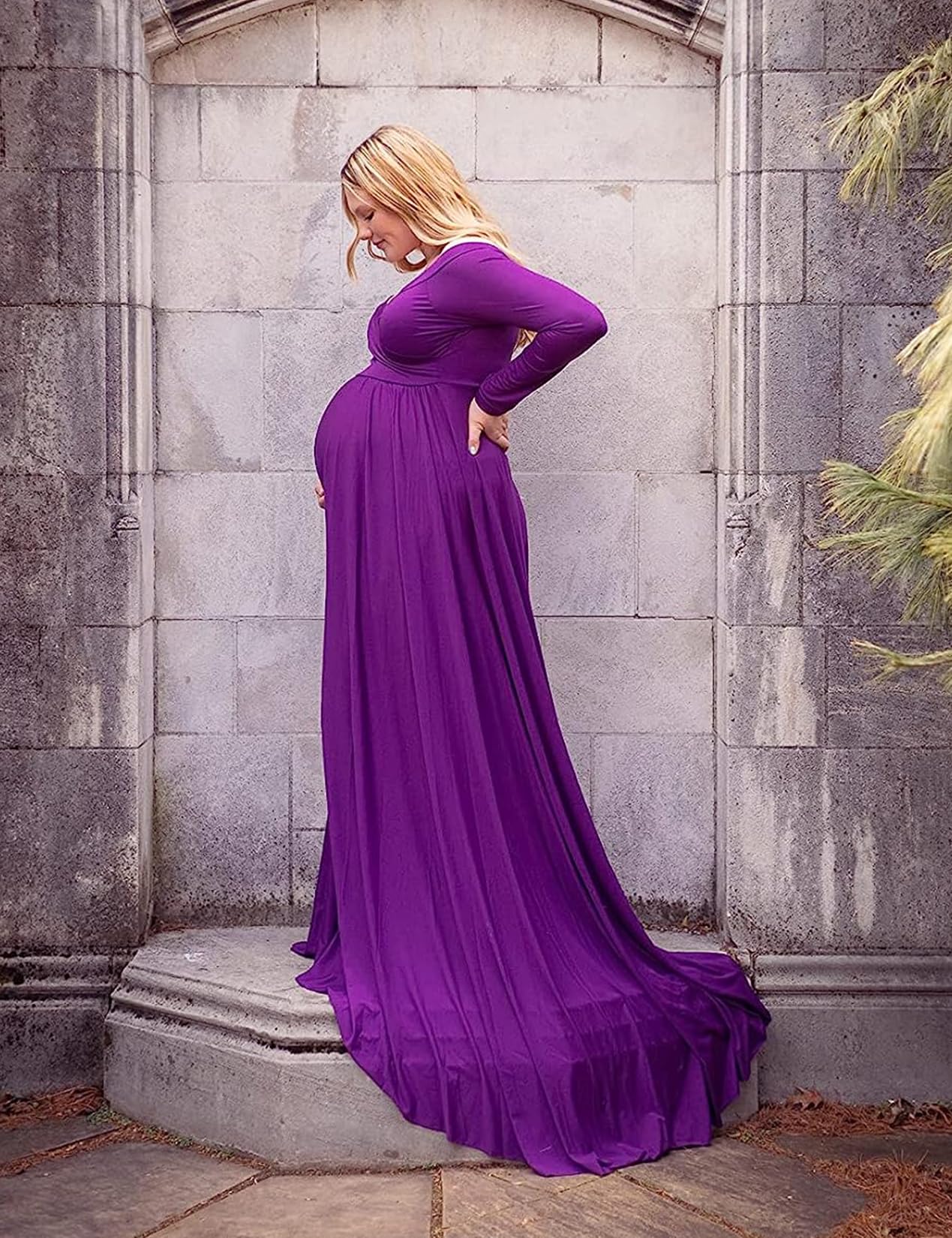 Saslax Suknia ciążowa z odkrytymi ramionami półokrągła na baby shower zdjęcie rekwizyt sukienka
