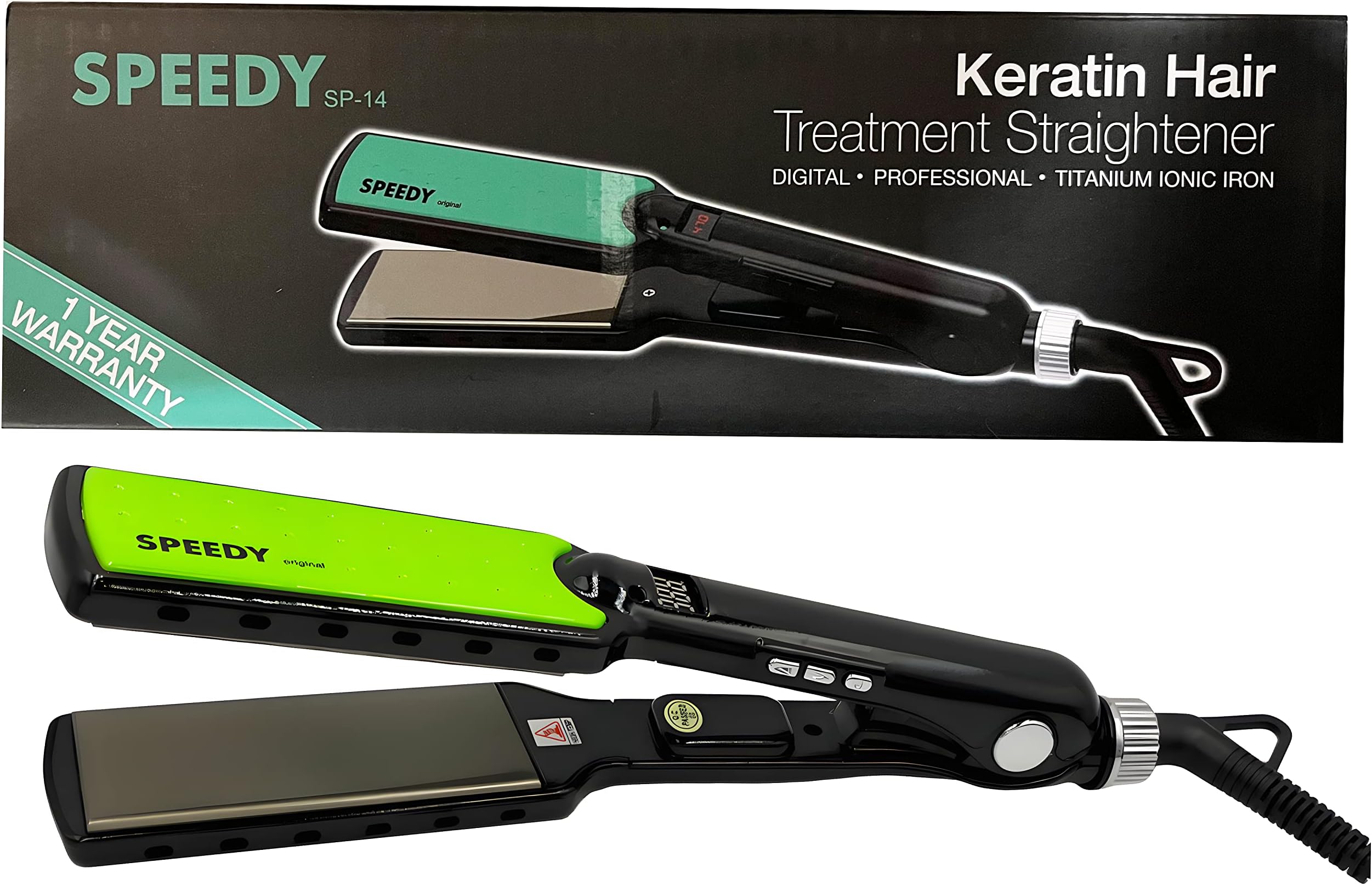 Speedy Flat Iron Hair Straightener Titanium Wide Plate SP-14 For Keratin/Protein Treatment 470F