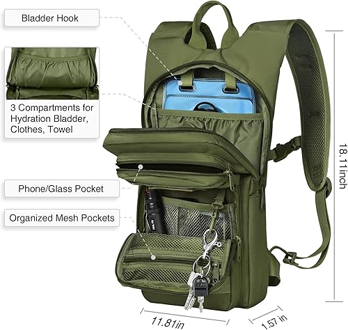 Miniatura 5 de NOOLA Mochila de hidratación con vejiga de agua de TPU de 3 L, mochila táctica de agua Molle para hombres y mujeres, paquete de hidratación para