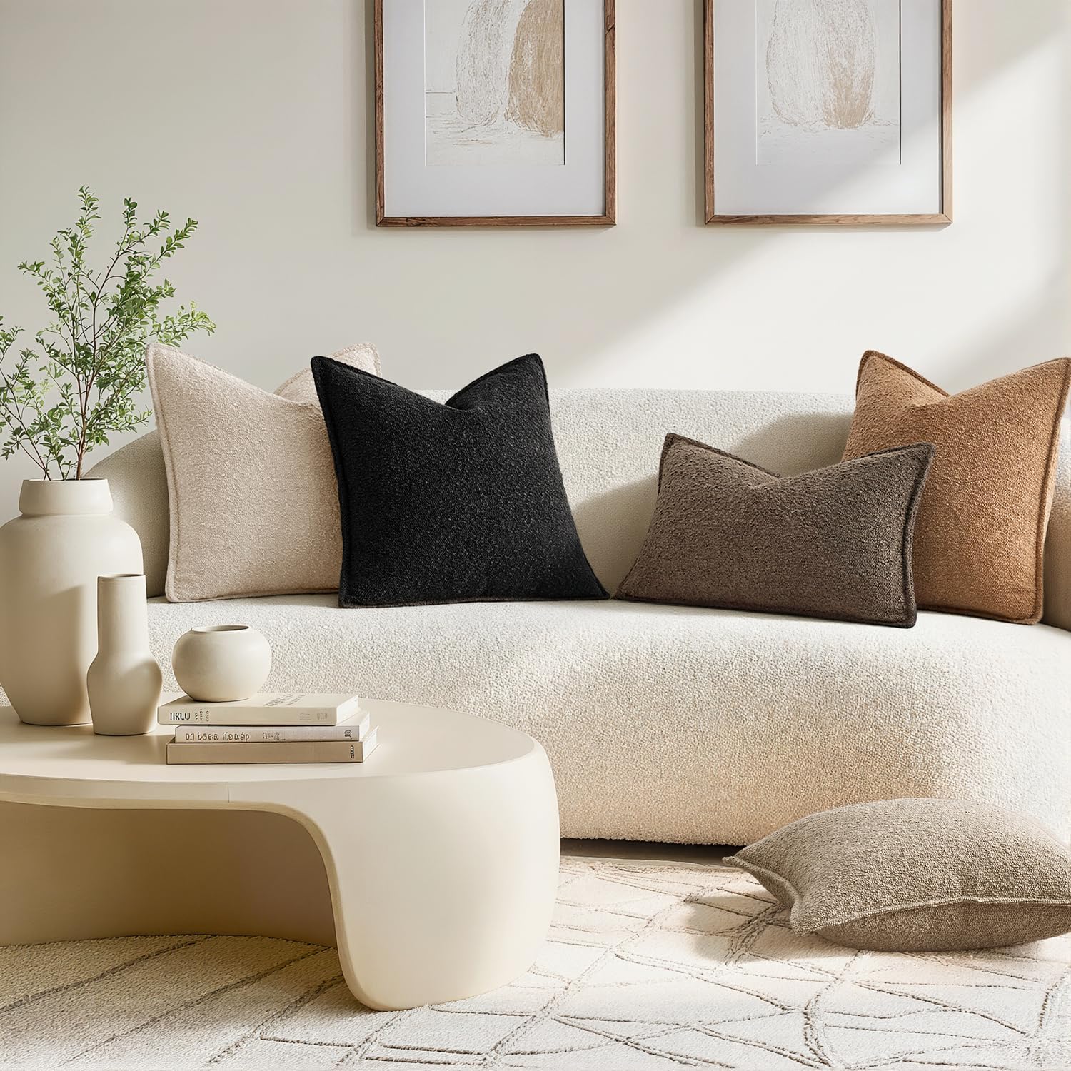 MIULEE Pack of 2 Decorative Textured Boucle Throw Pillow Covers 12x20 Inch Dark Brown Broadside Thick Boho Lumbar Pillows for Farmhouse Accents Sofa Couch Bedroom Living Room Home Decor