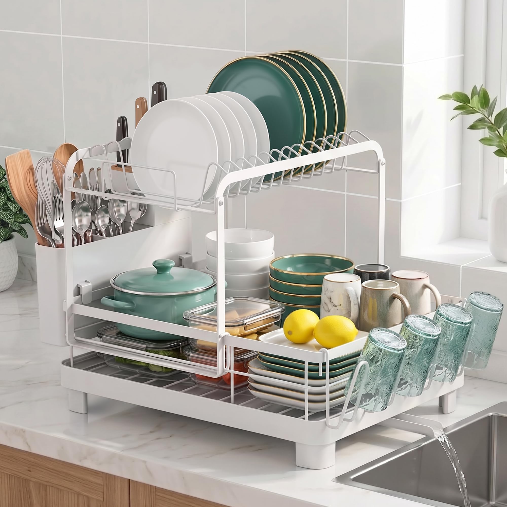 Runnatal 2-Tier Dish Drying Rack with Drainboard