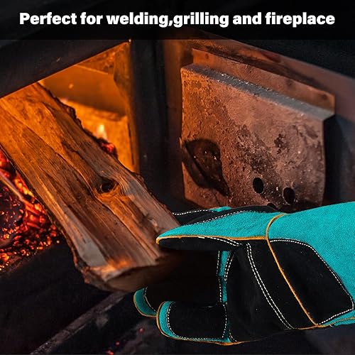 Miniatura 7 de Guantes de manipulación de animales, a prueba de mordeduras, doble acolchado reforzado de cuero para perro, gato y gato, manejo de pájaros, guantes