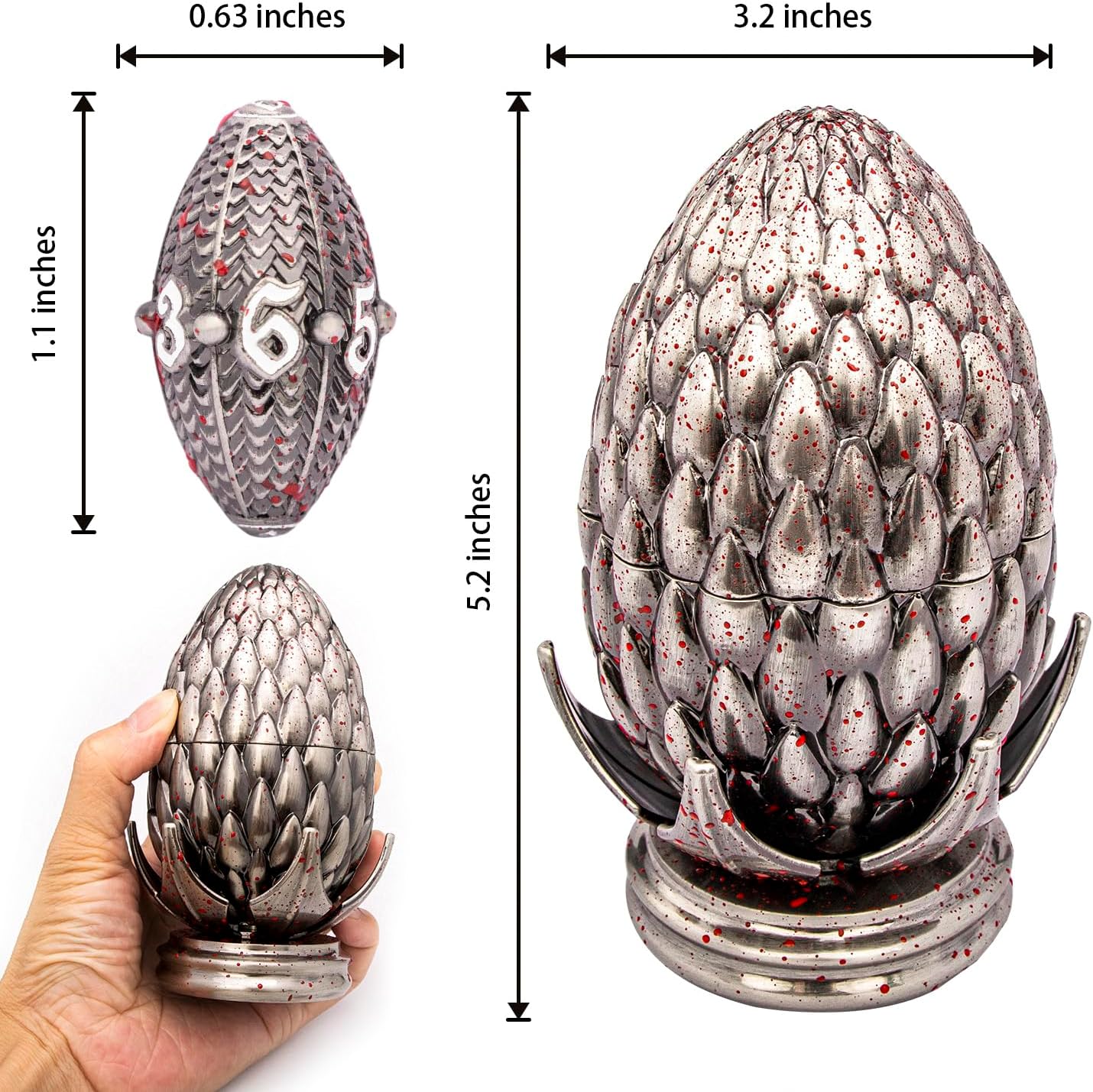 ARUOHHA DND Metal Dice Blood Splatter Dragon Egg Dice with Rotating Dragon Egg Shell, Role Playing Game RPG Polyhedral D and D Dice Set D20 D12 D10 D8 D6 D4