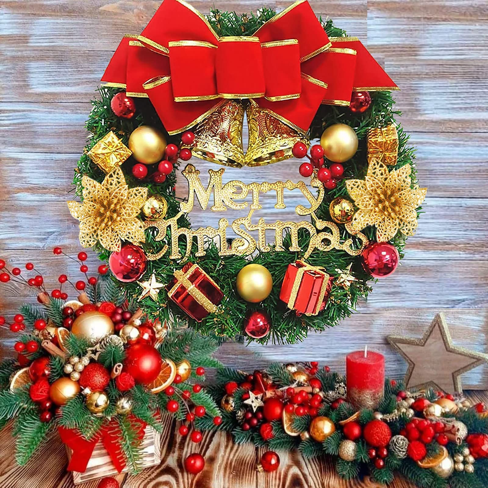 Ghirlanda Natalizia 30cmChristmas Wreath con Campane Ghirlanda Artificiale Ghirlanda di Buon Natale Decorativa Christmas Ghirlanda Porta Regalo di Natale Ringraziamento Decorazioni