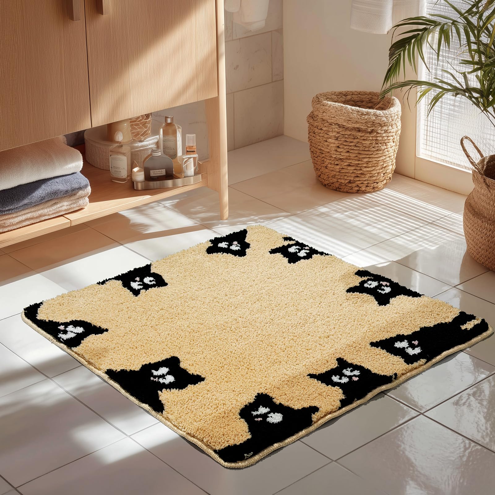 Softania Cute Black Cat Rug - Super Soft Tufted Microfiber Non-Slip Square Cat Bath Mat Washable Decorative Graphic Small Area Rug for Bathroom, Living Room, Bedroom — image 1
