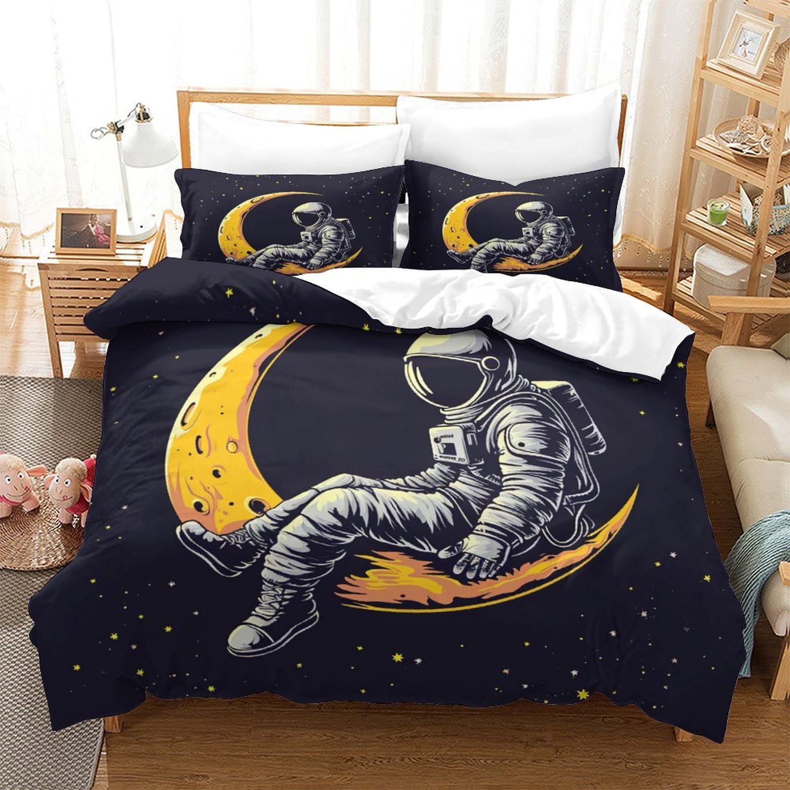 Parure de lit astronaute 3D Super King 260x220 en microfibre avec housse de couette et taies