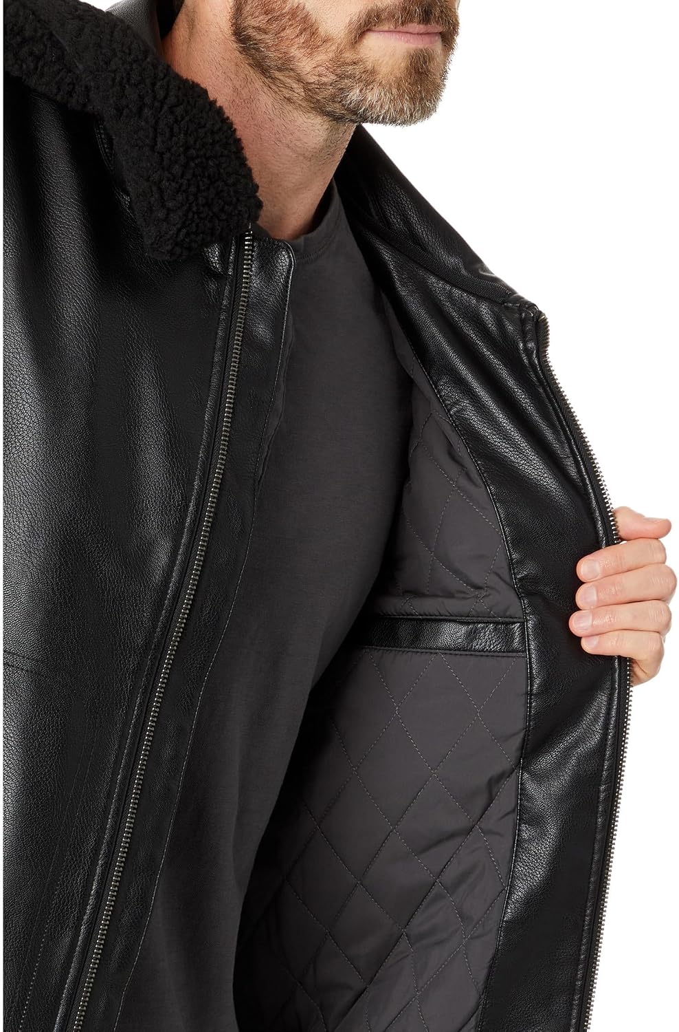 Levi's Men's Faux Leather Aviator Bomber Jacket With Sherpa Collar