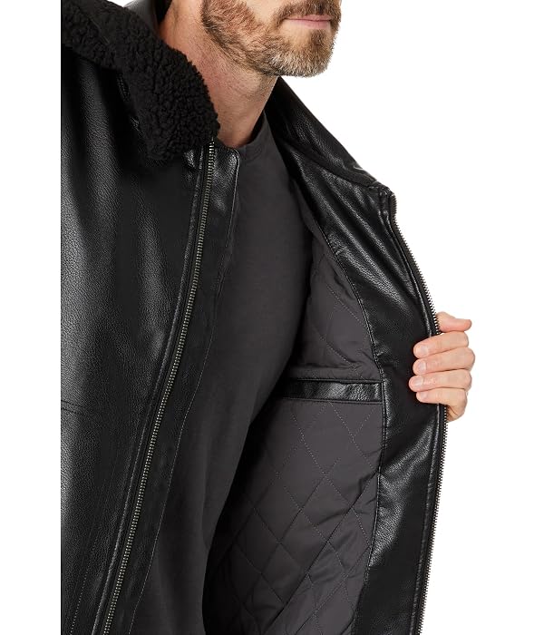 Levi's Men's Faux Leather Aviator Bomber Jacket with Sherpa Collar, Black, Large by Levi's - Image 3